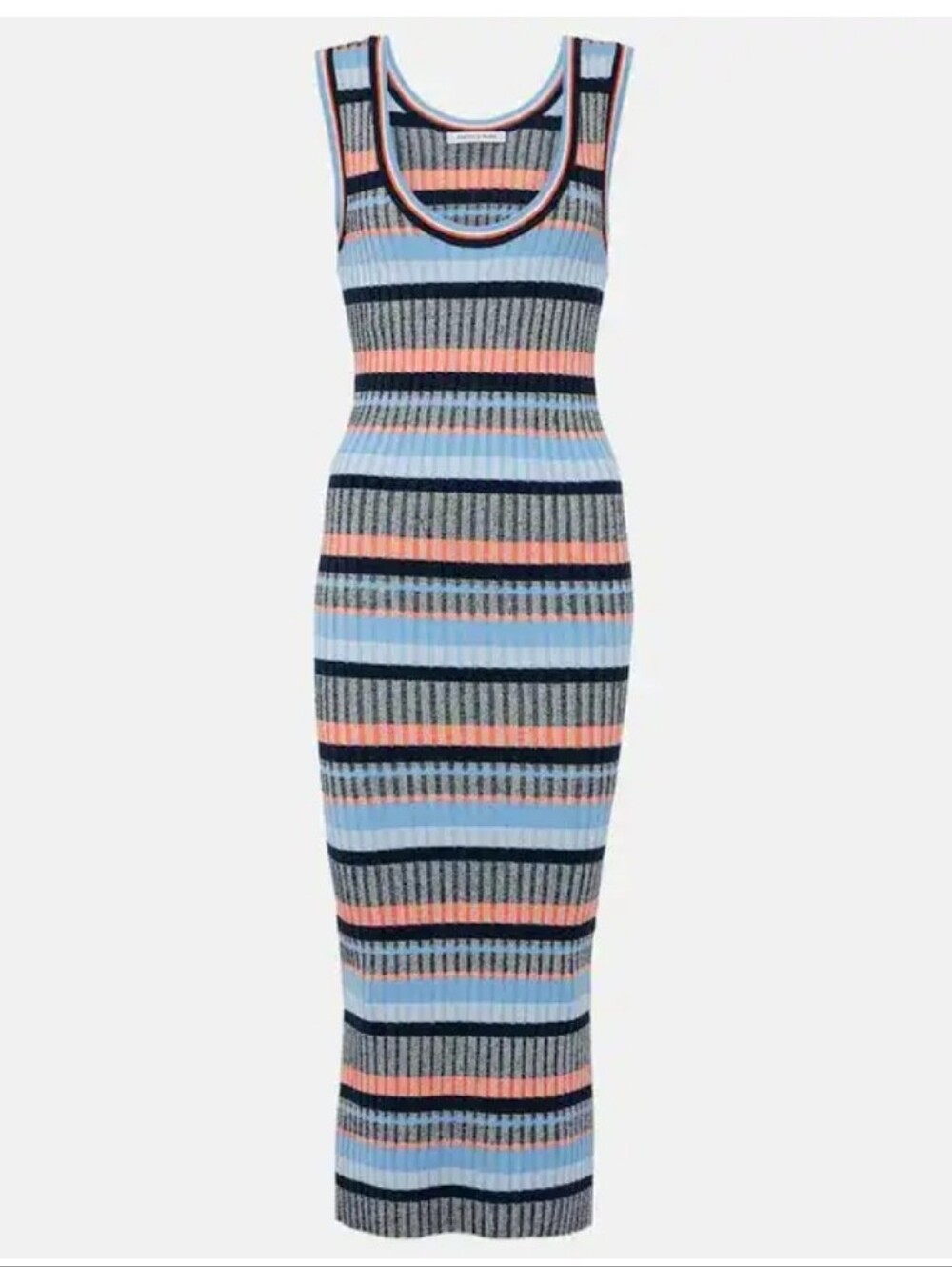 Veronica Beard Fabiana Ribbed-Knit Midi Dress In Blue Multi Size Medium